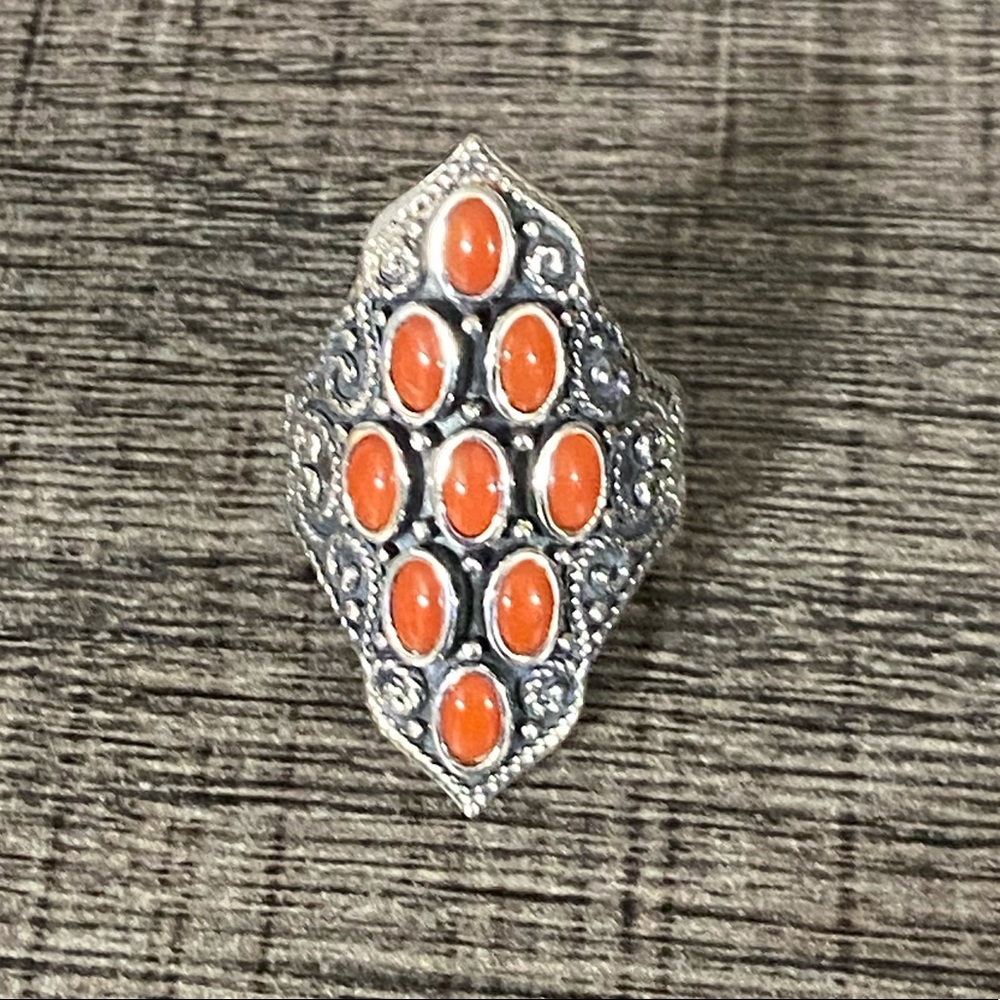 Sterling Silver Coral Statement Ring - image 2